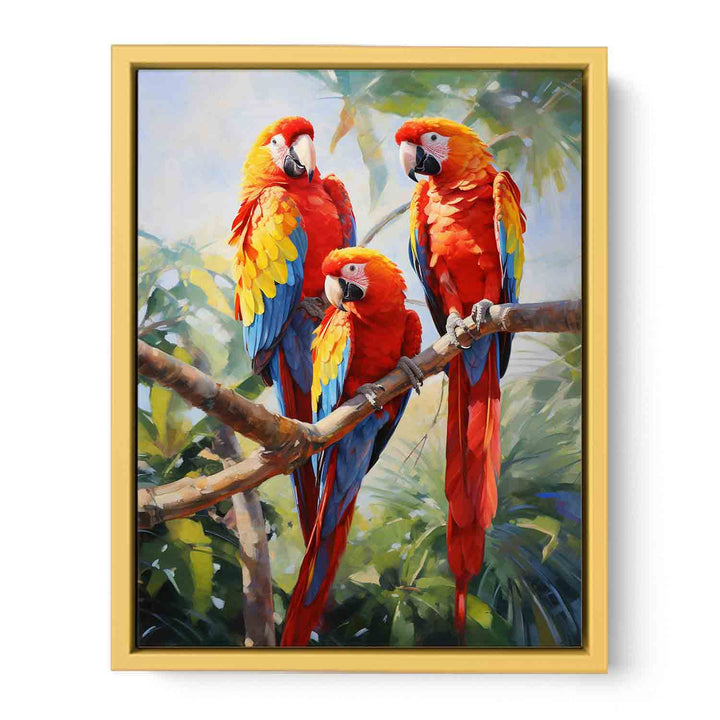 Modern Three Red Parrot Art Painting