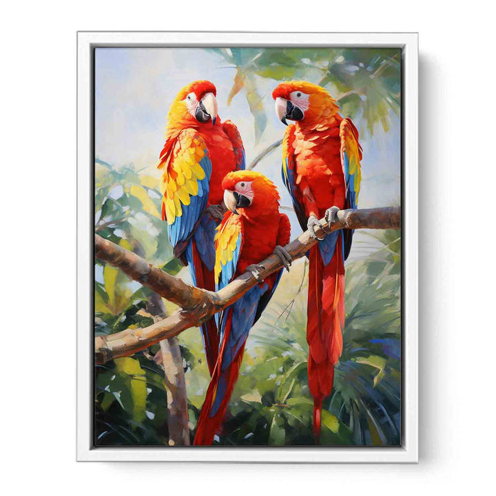 Modern Three Red Parrot Art Painting