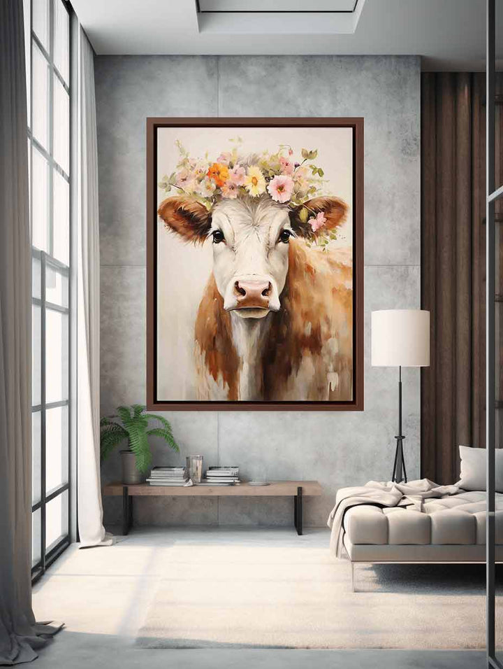 Modern Art Painting Brown Cow  
