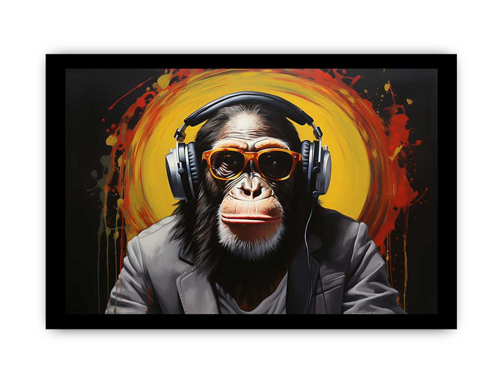 Modern Black Monkey HeadPhone Art Painting