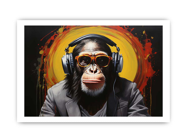Modern Black Monkey HeadPhone Art Painting