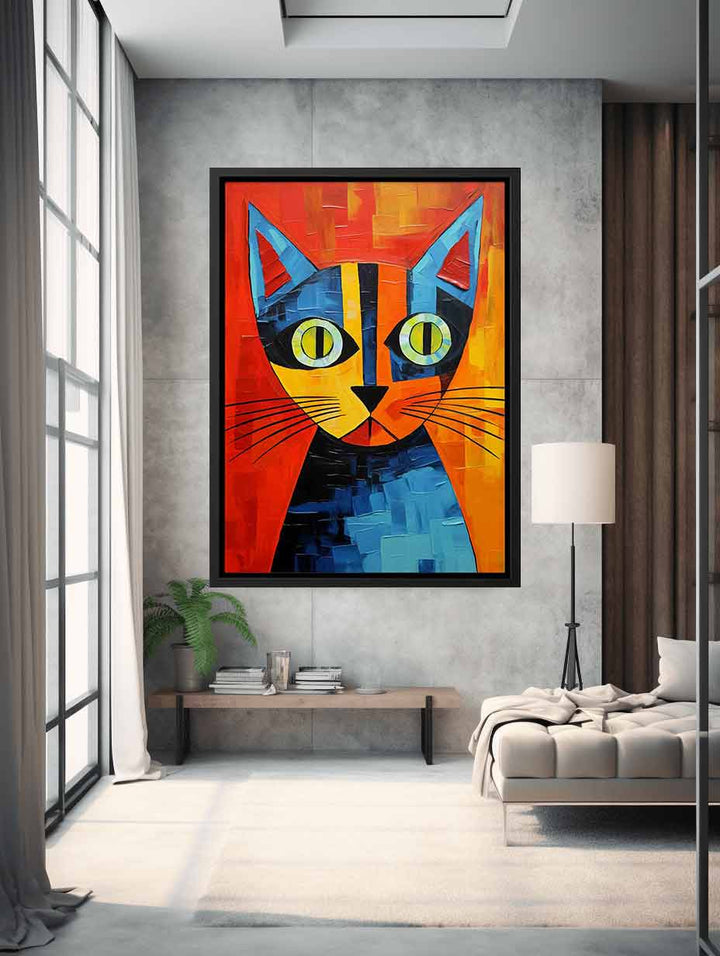 Modern Art Painting Red Cat  