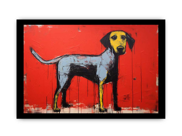 Modern Red Yellow Dog Art Painting