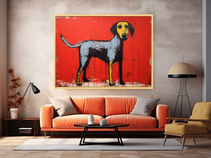 Modern Red Yellow Dog Art Painting