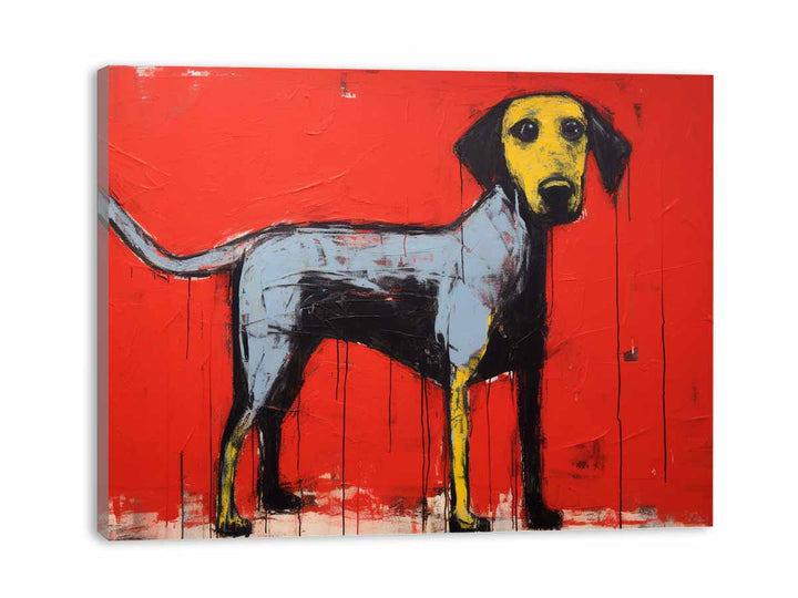 Modern Red Yellow Dog Art Painting