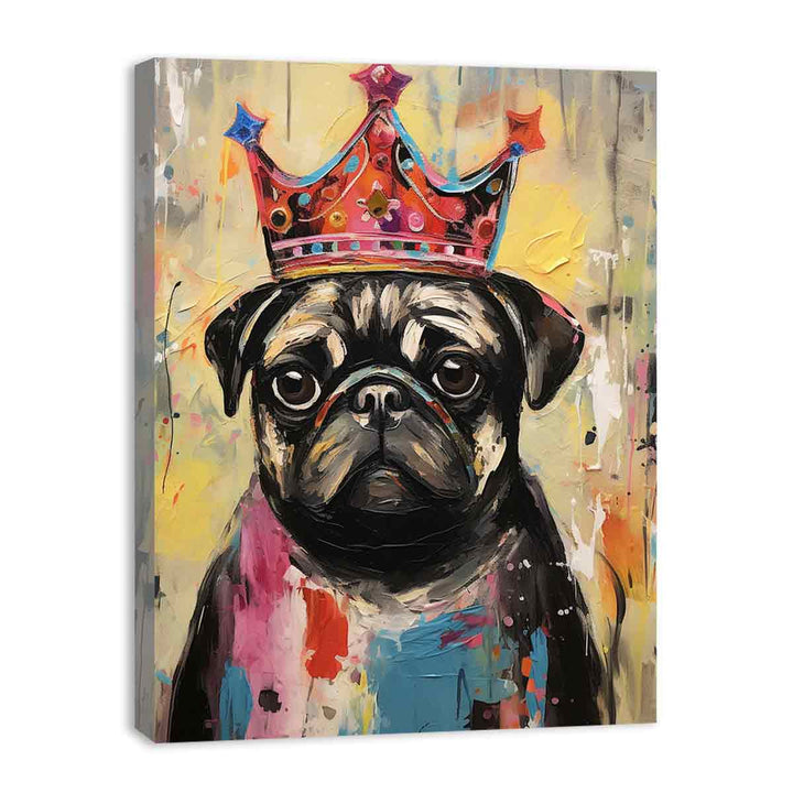 Modern Pug Black Dog Art Painting
