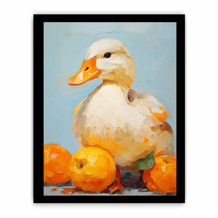 Modern White Orange Duck Art Painting