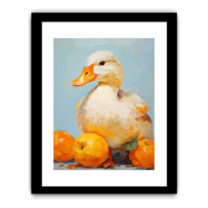Modern White Orange Duck Art Painting
