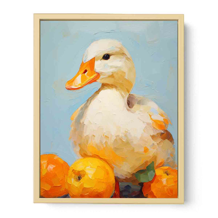 Modern White Orange Duck Art Painting
