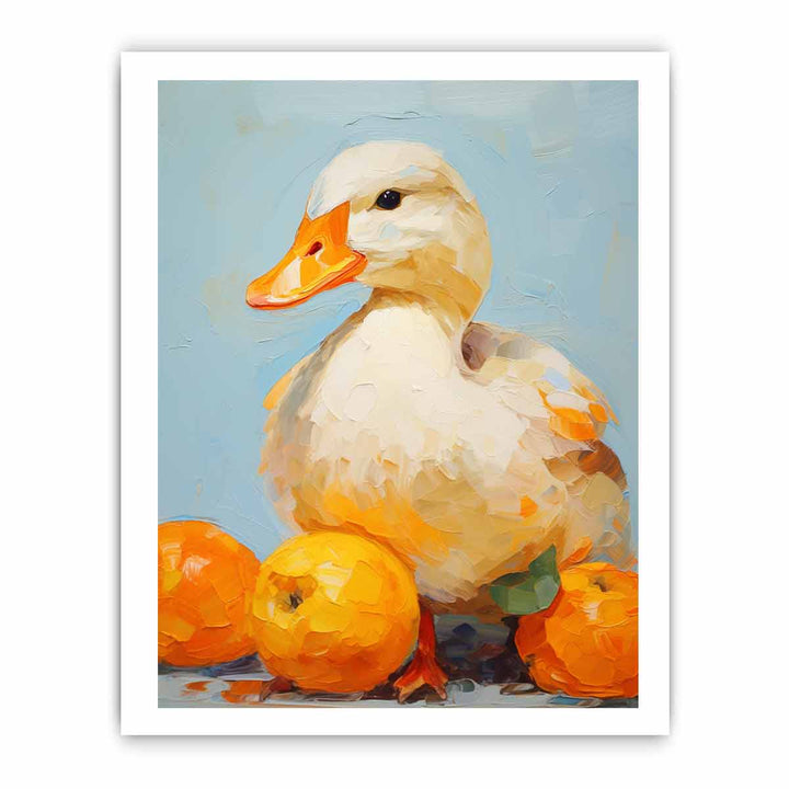 Modern White Orange Duck Art Painting