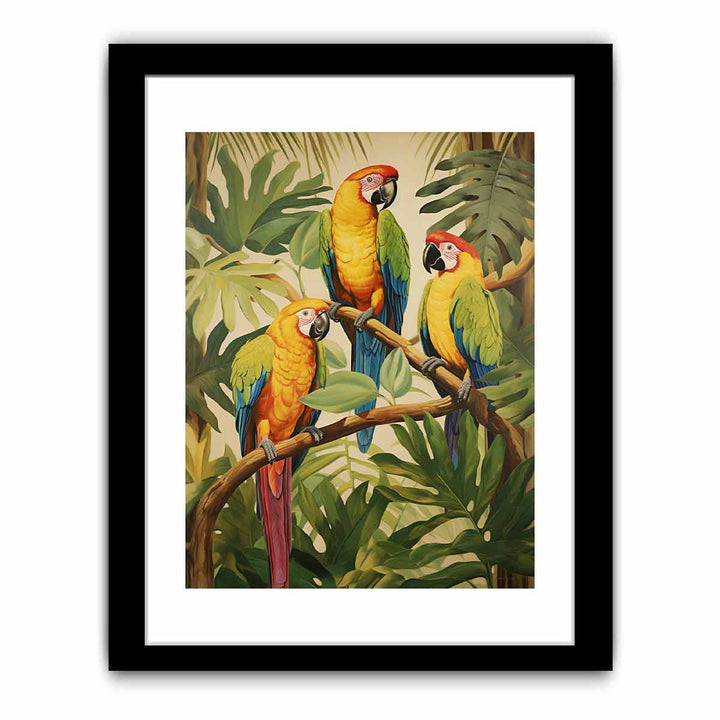 Modern Three Parrot Wood Art Painting