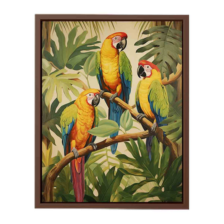 Modern Three Parrot Wood Art Painting