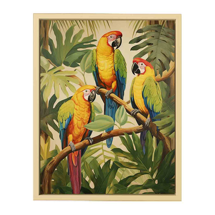 Modern Three Parrot Wood Art Painting