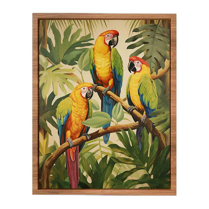 Modern Three Parrot Wood Art Painting