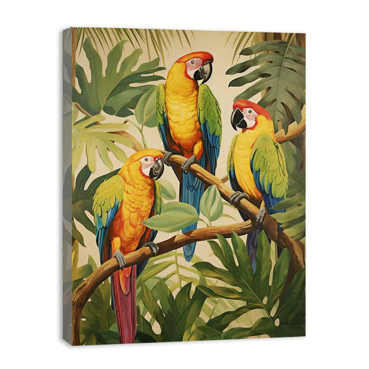 Modern Three Parrot Wood Art Painting