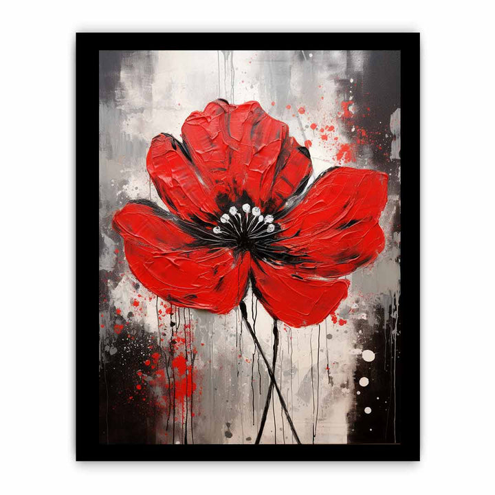 Flower Art Red Grey Painting