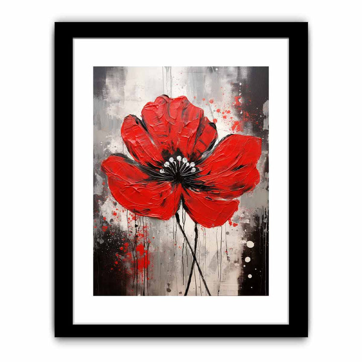 Flower Art Red Grey Painting