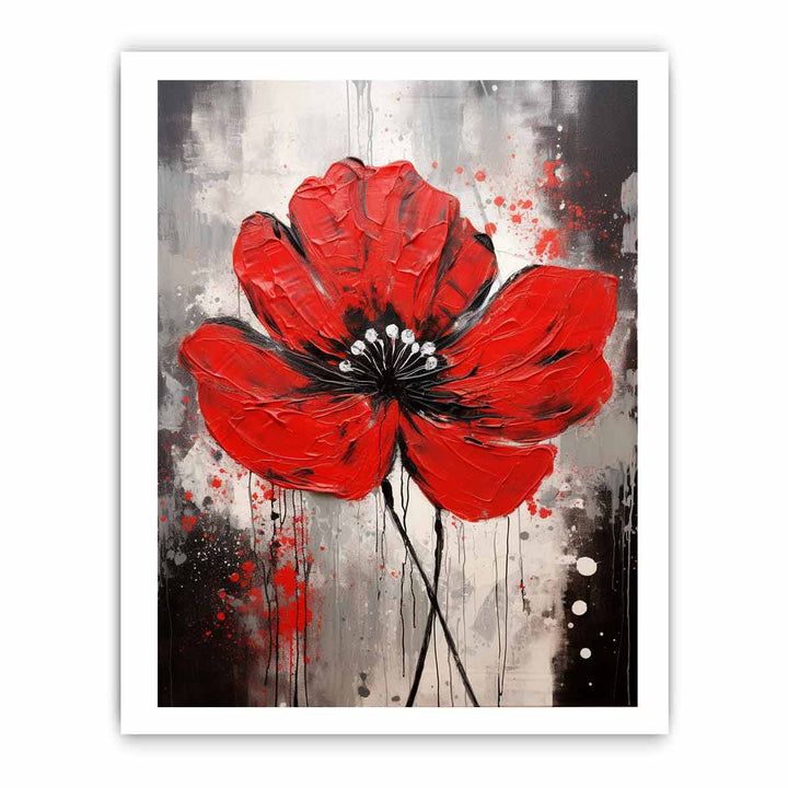 Flower Art Red Grey Painting