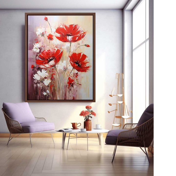 Red White Art Flower Painting  