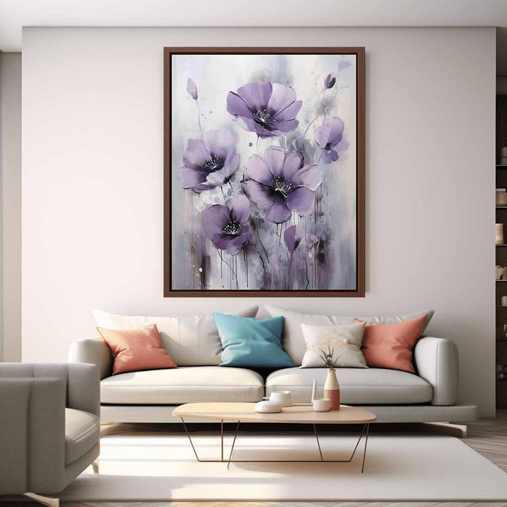 Purple Grey Art Flower Painting  