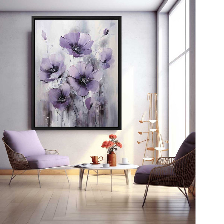 Purple Grey Art Flower Painting  