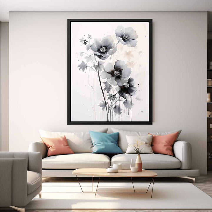 Black White Flower Painting  