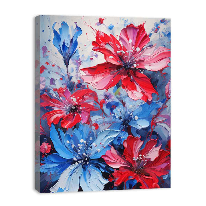 Flower Art Blue Red Painting