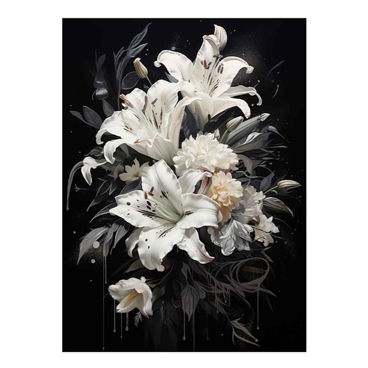 Flower White Black Art Painting  