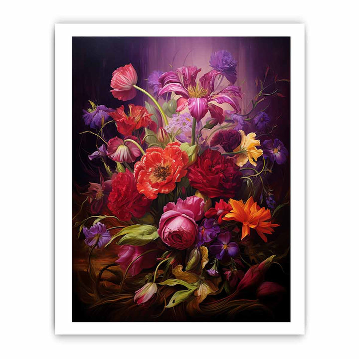 Purple And Red Flowers Painting