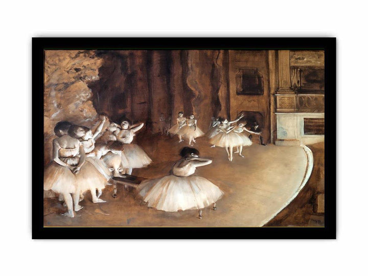 The Dance Class - The Rehearsal of the Ballet on Stage  by Edgar Degas