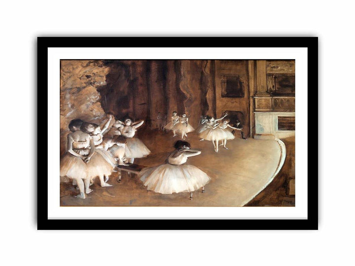 The Dance Class - The Rehearsal of the Ballet on Stage  by Edgar Degas