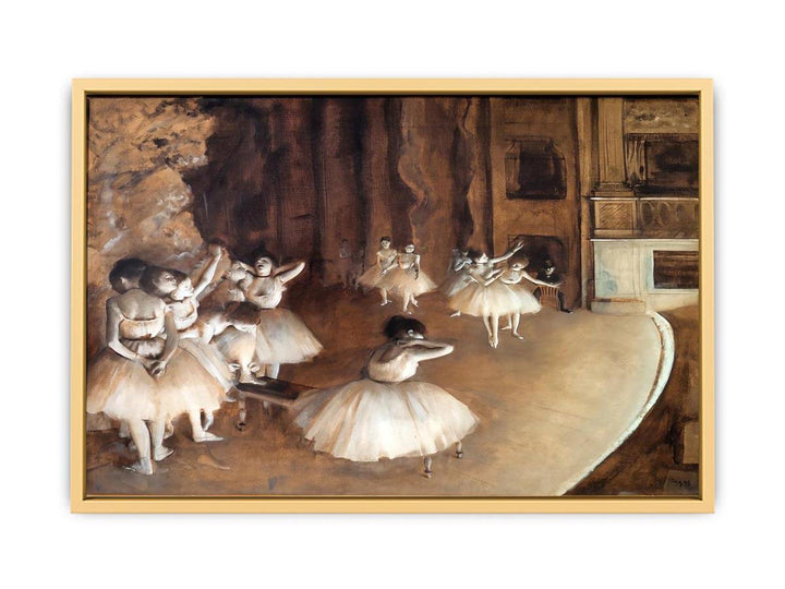 The Dance Class - The Rehearsal of the Ballet on Stage  by Edgar Degas