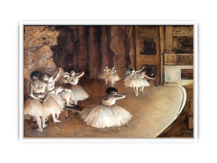 The Dance Class - The Rehearsal of the Ballet on Stage  by Edgar Degas