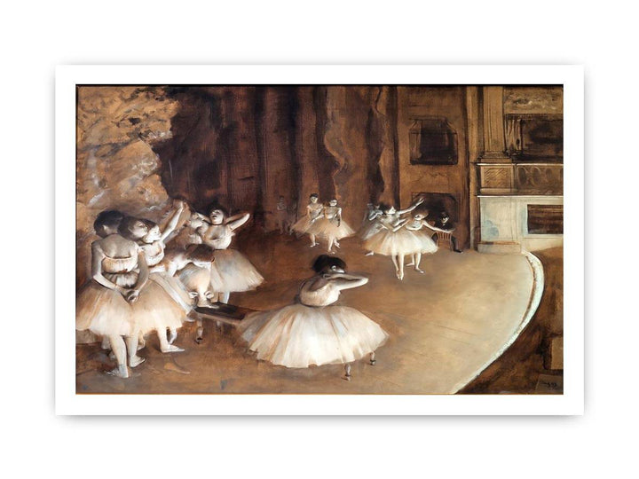 The Dance Class - The Rehearsal of the Ballet on Stage  by Edgar Degas