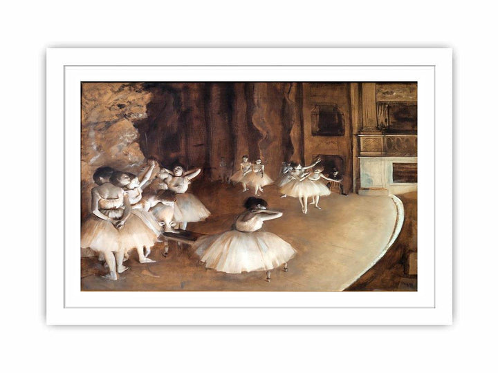 The Dance Class - The Rehearsal of the Ballet on Stage  by Edgar Degas