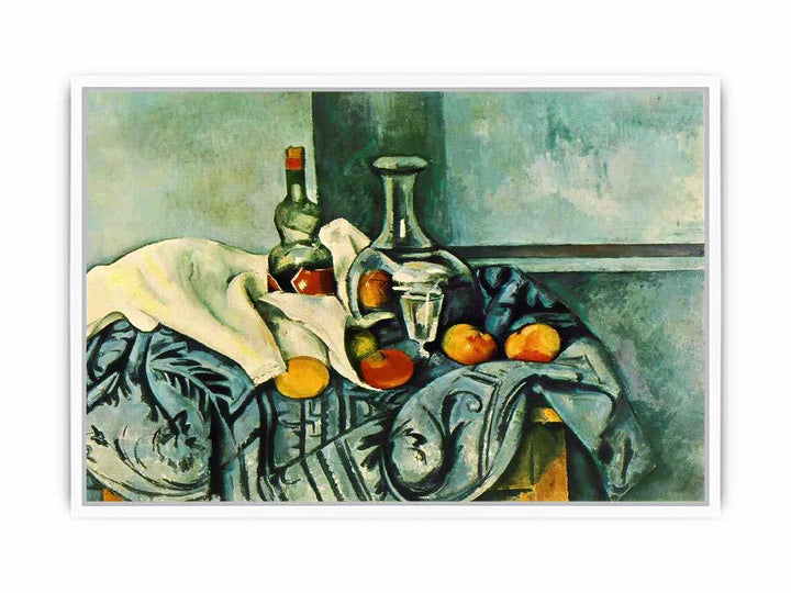 Still Life with Peppermint Bottle by Paul Cezanne Framed Print
