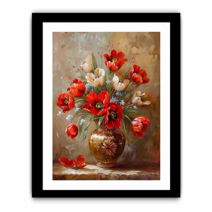 Red Flowers with Vase Painting