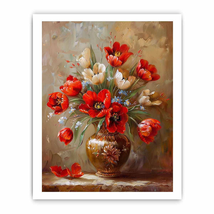 Red Flowers with Vase Painting