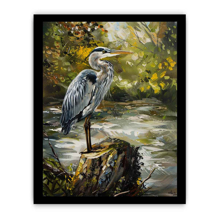 Grey Heron Bird  Painting
