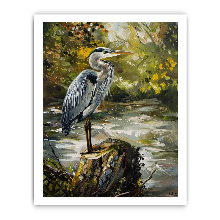 Grey Heron Bird  Painting