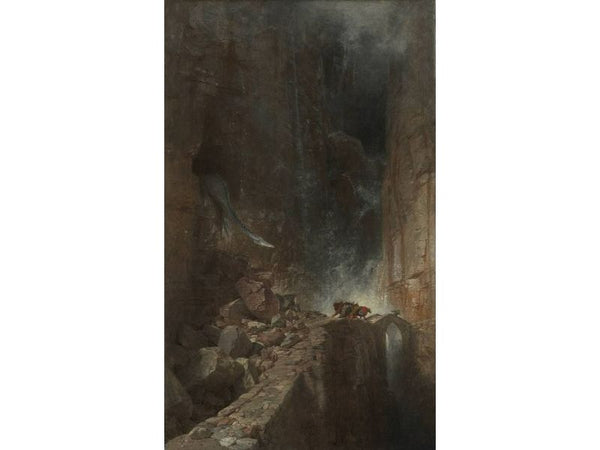 Dragon walking between rocks