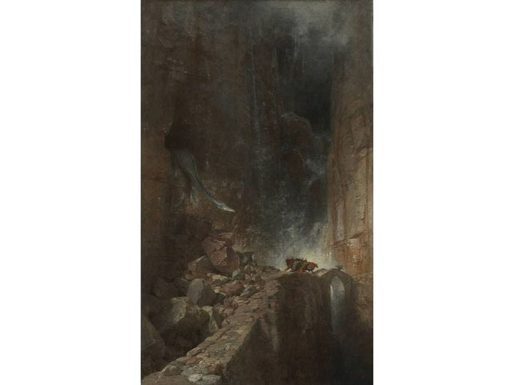 Dragon walking between rocks