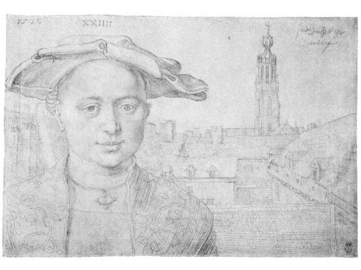 Portrait of a twenty four men and a view of St. Michael in Antwerp