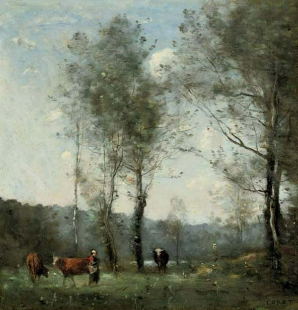 Ville D'Avray, Gardeuse de vaches dans une clairiere pres de l'Etang 