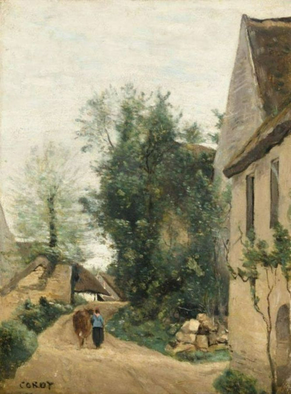 Auvers, Une Rue De Village Avec Une Paysanne Et Sa Vache 
