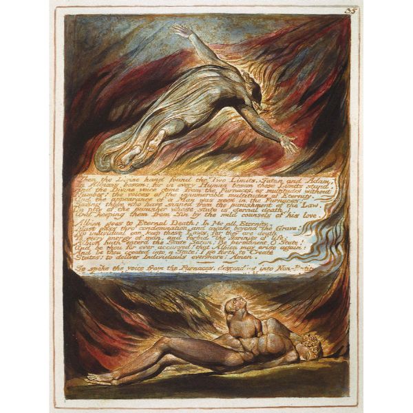 Jerusalem The Emanation of the Giant- 'Then the Divine Hand' showing Christ soaring above Albion within whose bosom 'the Divine hand found the Two Limits, Satan and Adam', 1804 