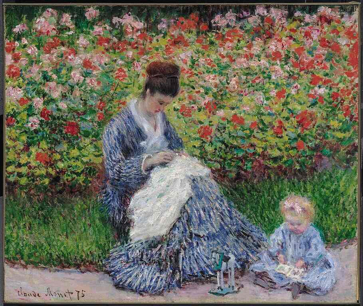 Camille Monet and a Child in the Artist's Garden in Argenteuil 