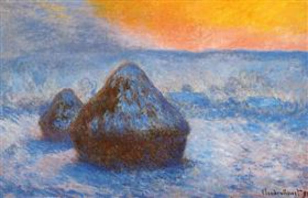 Grainstacks At Sunset Snow Effect 