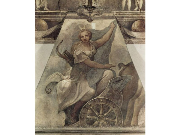 Fresco in Nonnekloser San Paolo in Parma, Diana scene on fire in car 