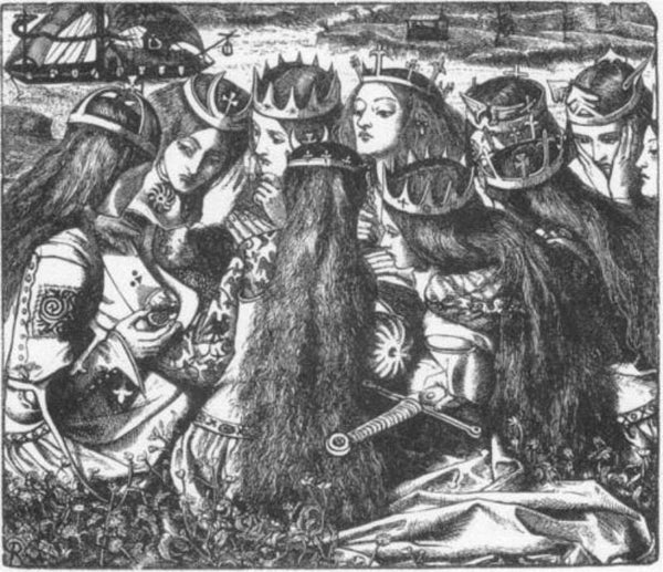 King Arthur and the Weeping Queens Painting by Dante Gabriel Rossetti
